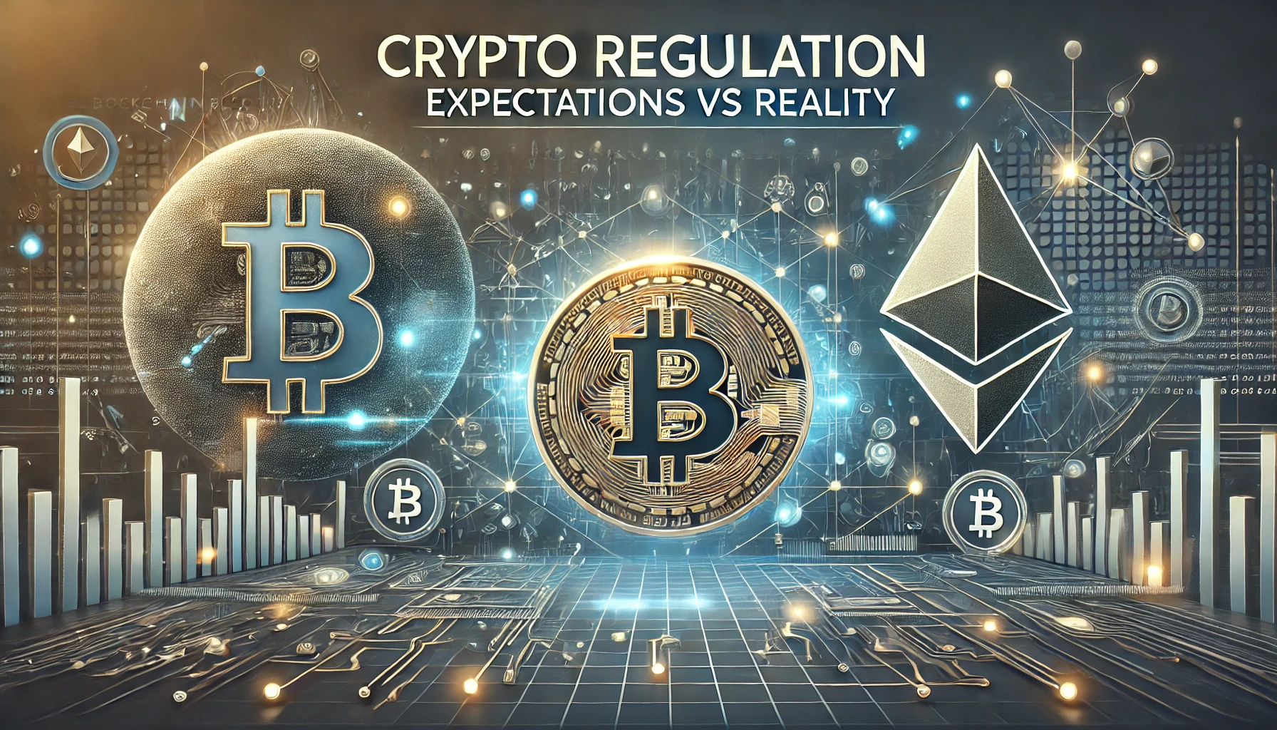 DALL·E 2025-02-13 14.27.51 - A professional and modern blog banner image featuring a cryptocurrency regulation theme. The image should include a blockchain network background, a g